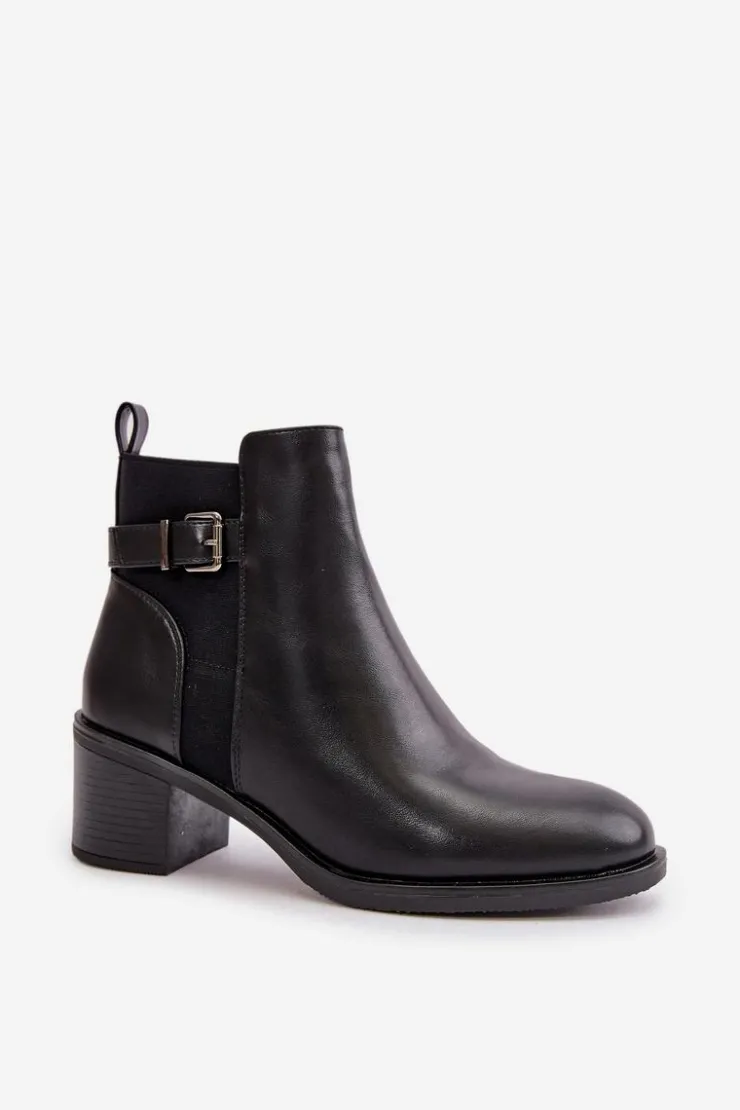 New Boto Botki Damskie Ocieplane Na Słupku Z Klamrą Czarne Nevillira Czarny