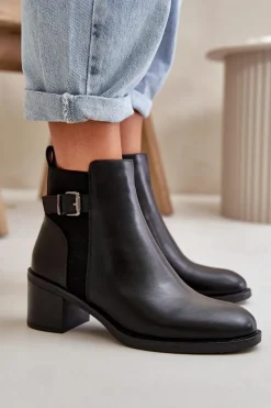 New Boto Botki Damskie Ocieplane Na Słupku Z Klamrą Czarne Nevillira Czarny