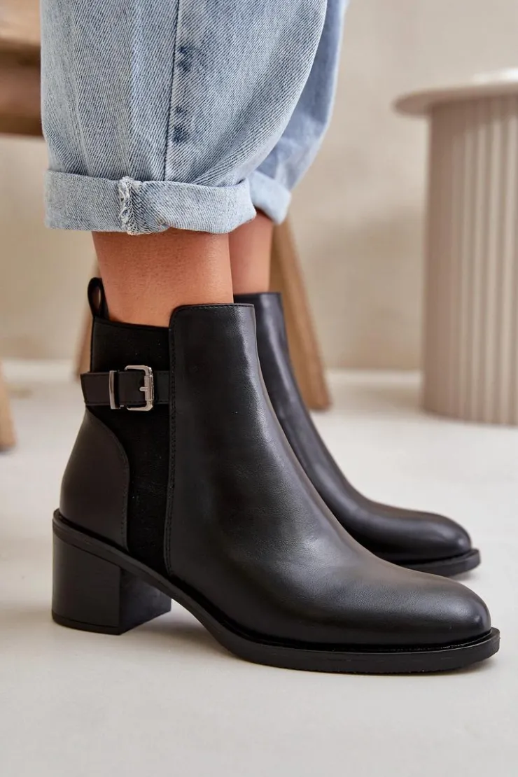 New Boto Botki Damskie Ocieplane Na Słupku Z Klamrą Czarne Nevillira Czarny