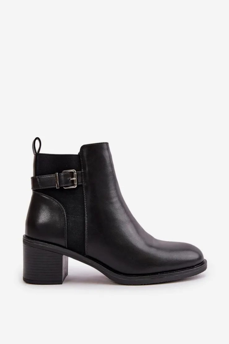 New Boto Botki Damskie Ocieplane Na Słupku Z Klamrą Czarne Nevillira Czarny