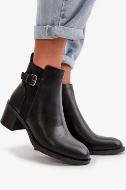 New Boto Botki Damskie Ocieplane Na Słupku Z Klamrą Czarne Nevillira Czarny