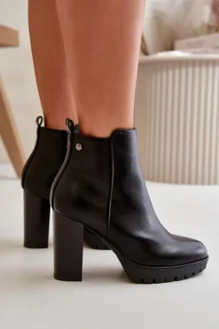 Boto Czarne Botki|Brązowe I Beżowe Botki*Botki Damskie Ocieplane Na Wysokim Słupku Zapinane Na Zamek Czarne Bioria