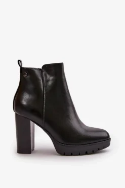 Boto Czarne Botki|Brązowe I Beżowe Botki*Botki Damskie Ocieplane Na Wysokim Słupku Zapinane Na Zamek Czarne Bioria