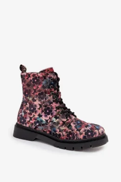 Damskie Artiker Botki Damskie Ocieplane W Kwiaty 57C1051 Różowe