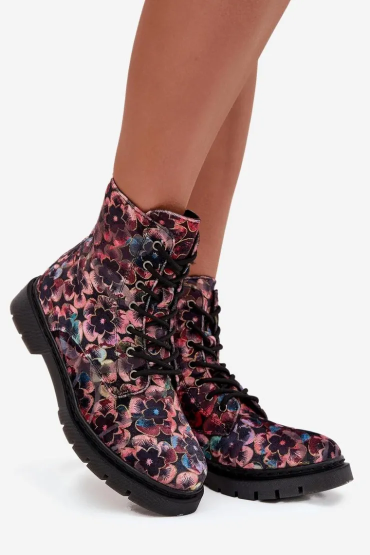 Damskie Artiker Botki Damskie Ocieplane W Kwiaty 57C1051 Różowe