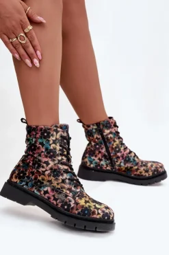 Artiker Botki Ocieplane|Damskie Trapery*Botki Damskie Ocieplane W Kwiaty 57C1050 Multikolor Wielokolorowy