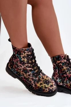 Artiker Botki Ocieplane|Damskie Trapery*Botki Damskie Ocieplane W Kwiaty 57C1050 Multikolor Wielokolorowy