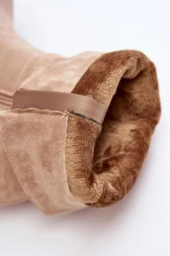 Damskie Evento Botki Damskie Ocieplane Z Marszczoną Cholewką Na Słupku Beżowe Shavy