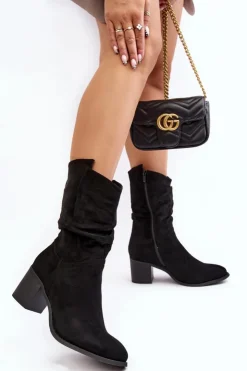 Evento Brązowe I Beżowe Botki|Botki Na Obcasie*Botki Damskie Ocieplane Z Marszczoną Cholewką Na Słupku Czarne Shavy