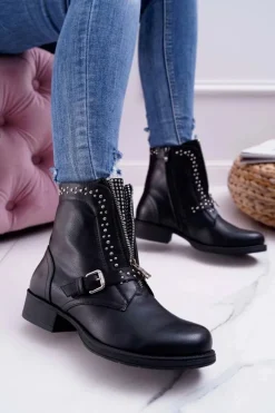 Damskie Boto Botki Damskie Ozdobny Suwak Czarne Hard Way