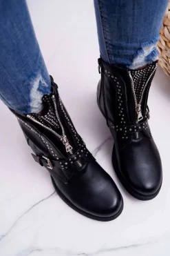 Damskie Boto Botki Damskie Ozdobny Suwak Czarne Hard Way