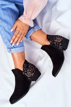 Damskie Boto Botki Damskie Płaski Obcas Wiosenne Czarne Elizabeth