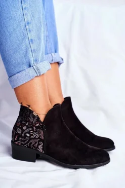 Damskie Boto Botki Damskie Płaski Obcas Wiosenne Czarne Elizabeth