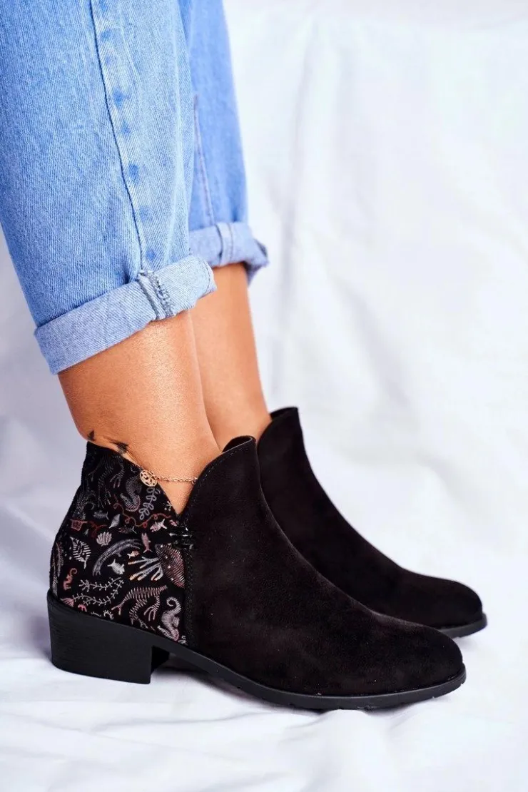 Damskie Boto Botki Damskie Płaski Obcas Wiosenne Czarne Elizabeth