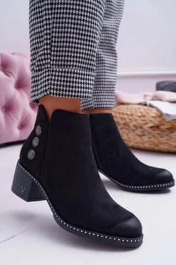 Best Buty damskie Vinceza Botki Damskie Płaski Obcas Czarne Tristram