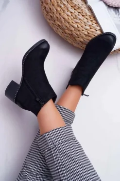 Best Buty damskie Vinceza Botki Damskie Płaski Obcas Czarne Tristram