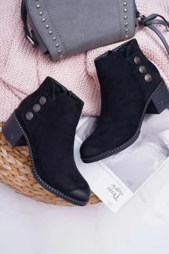 Best Buty damskie Vinceza Botki Damskie Płaski Obcas Czarne Tristram