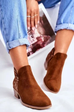Clearance Boto Botki Damskie Płaski Obcas Wiosenne Camel Elizabeth