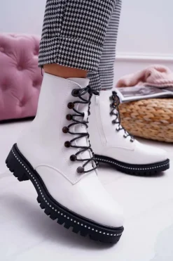 Damskie Boto Botki Damskie Płaski Obcas Wysokie Glany Białe Buena