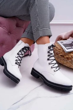 Damskie Boto Botki Damskie Płaski Obcas Wysokie Glany Białe Buena