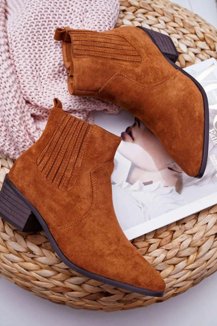 Damskie Boto Botki Damskie Płaski Obcas Camel Umberco