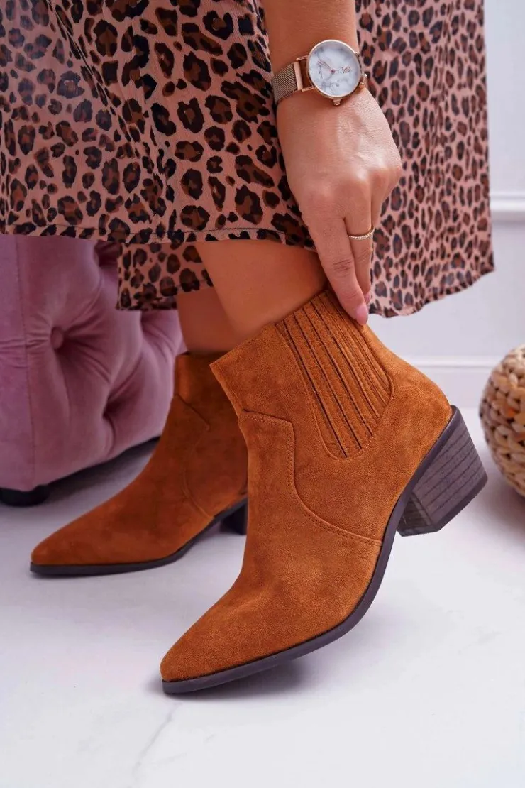 Damskie Boto Botki Damskie Płaski Obcas Camel Umberco