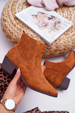 Damskie Boto Botki Damskie Płaski Obcas Camel Umberco