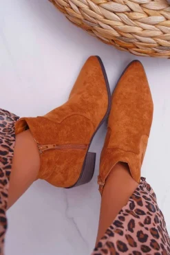 Damskie Boto Botki Damskie Płaski Obcas Camel Umberco