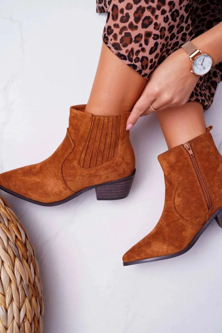 Damskie Boto Botki Damskie Płaski Obcas Camel Umberco