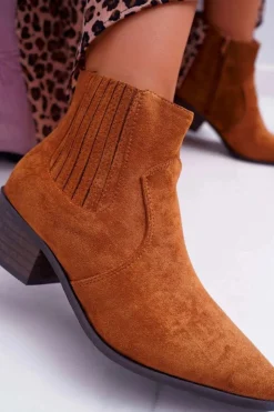 Damskie Boto Botki Damskie Płaski Obcas Camel Umberco