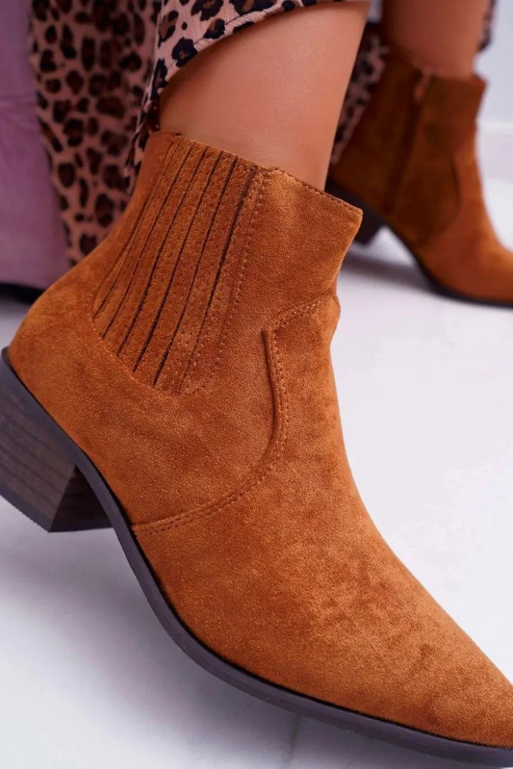 Damskie Boto Botki Damskie Płaski Obcas Camel Umberco