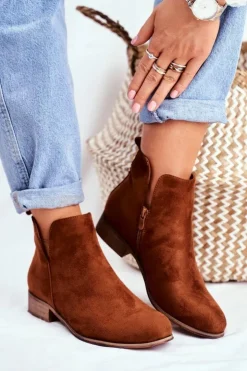 Evento Botki Wiosenne|Brązowe I Beżowe Botki*Botki Damskie Płaski Obcas Wiosenne Camel Viva