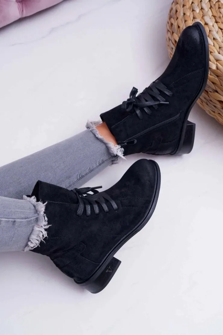 Online Buty damskie Vinceza Botki Damskie Płaski Obcas Workery Czarne Teref