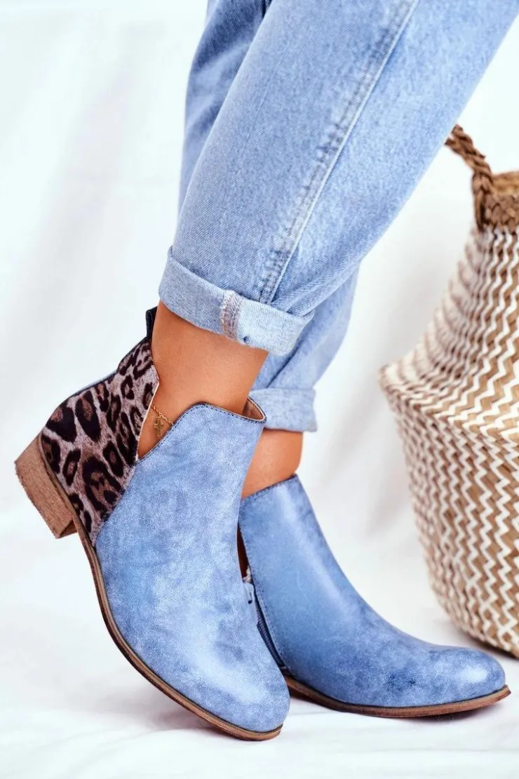 Damskie Evento Botki Damskie Płaski Obcas Wiosenne Niebieskie Viva