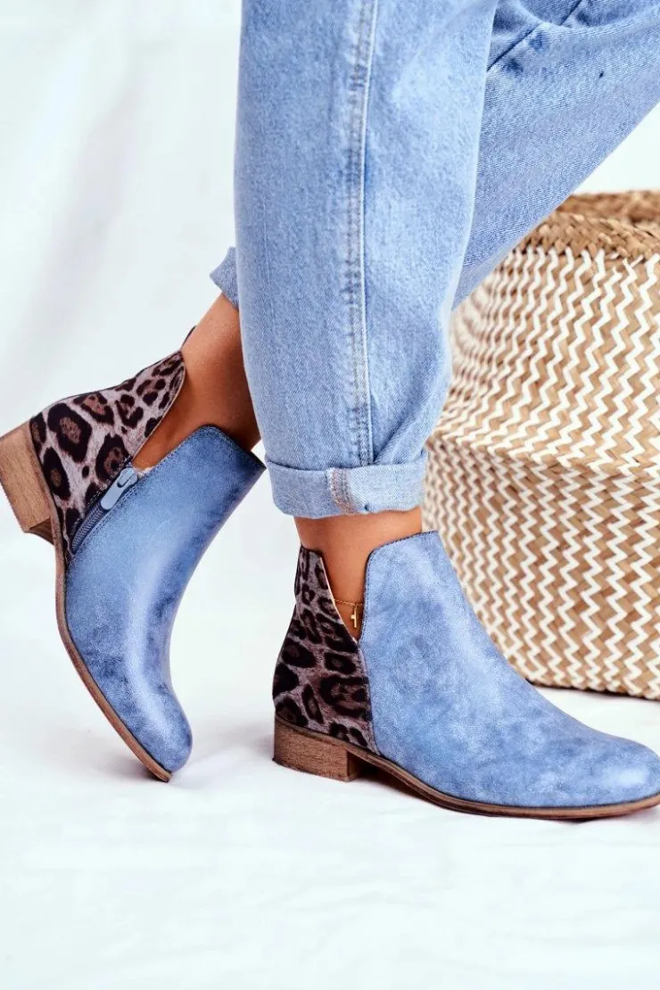 Damskie Evento Botki Damskie Płaski Obcas Wiosenne Niebieskie Viva