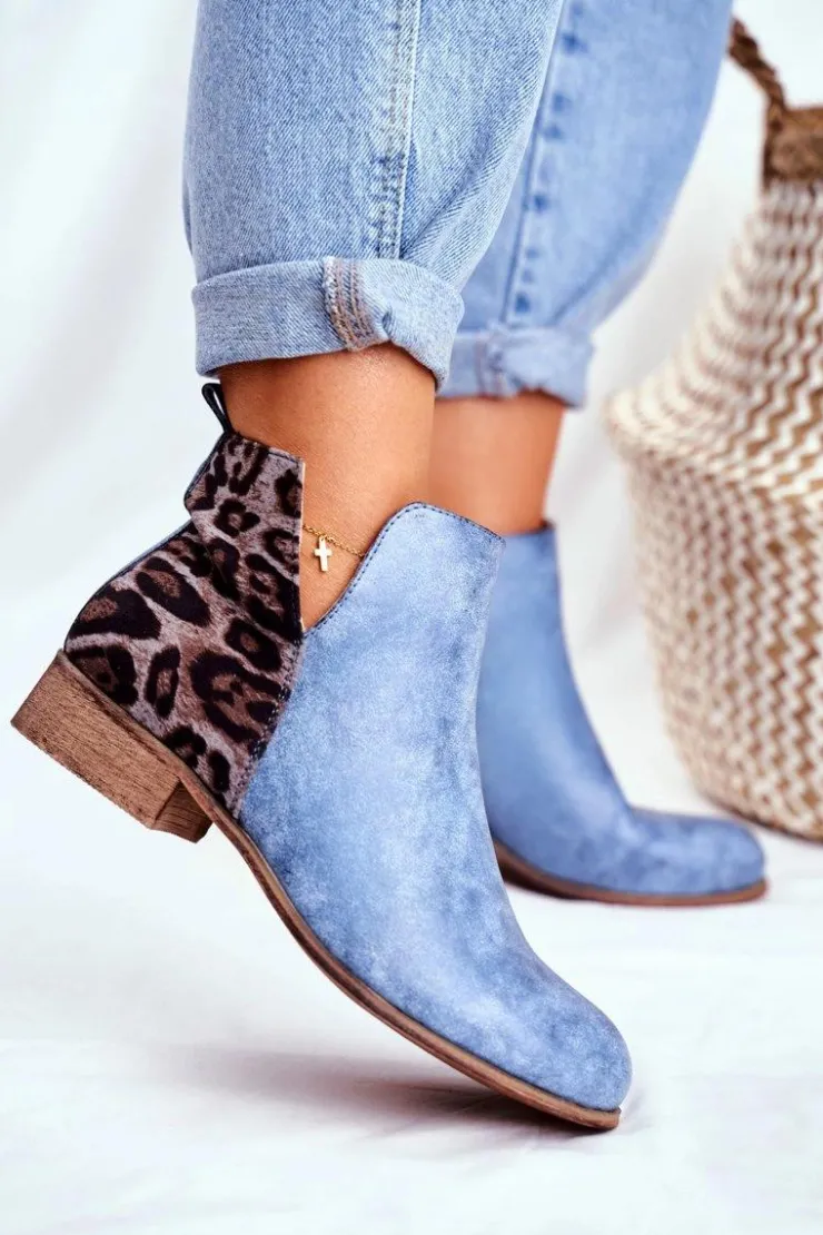 Damskie Evento Botki Damskie Płaski Obcas Wiosenne Niebieskie Viva