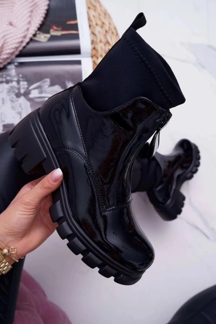 Boto Botki Damskie Płaski Obcas Czarne Emelia