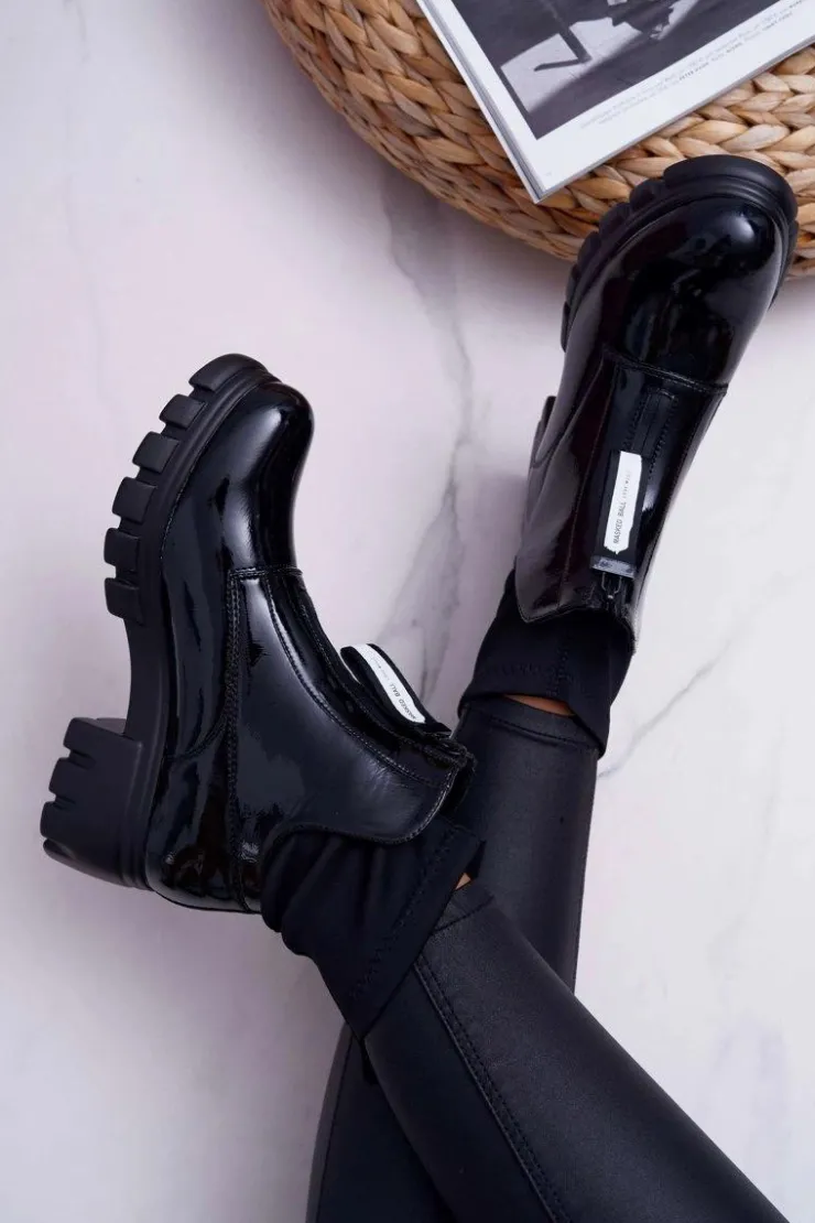 Boto Botki Damskie Płaski Obcas Czarne Emelia