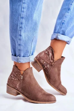 Boto Botki Wiosenne|Brązowe I Beżowe Botki*Botki Damskie Płaski Obcas Wiosenne Brązowe Elizabeth