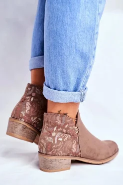 Boto Botki Wiosenne|Brązowe I Beżowe Botki*Botki Damskie Płaski Obcas Wiosenne Brązowe Elizabeth