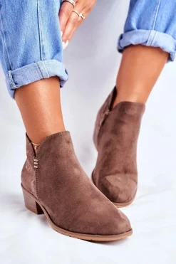 Boto Botki Wiosenne|Brązowe I Beżowe Botki*Botki Damskie Płaski Obcas Wiosenne Brązowe Elizabeth