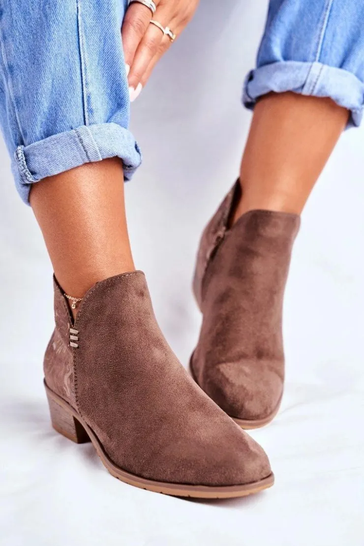 Boto Botki Wiosenne|Brązowe I Beżowe Botki*Botki Damskie Płaski Obcas Wiosenne Brązowe Elizabeth