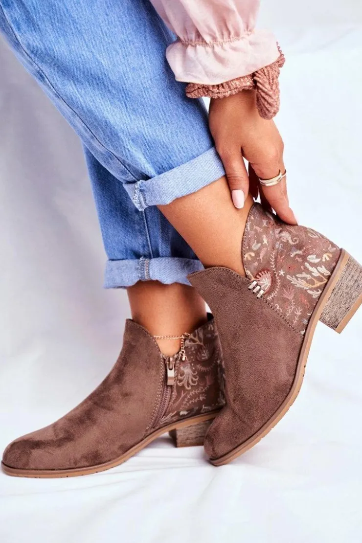 Boto Botki Wiosenne|Brązowe I Beżowe Botki*Botki Damskie Płaski Obcas Wiosenne Brązowe Elizabeth