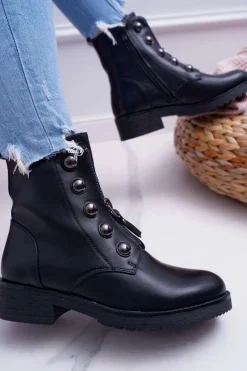 Boto Botki Płaskie|Czarne Botki*Botki Damskie Płaski Obcas Wysokie Czarne Yulio