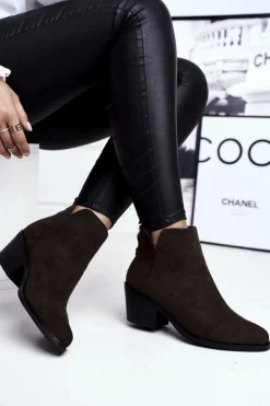 Damskie buty S.Barski Botki Na Słupku|Czarne Botki*Botki Damskie Płaski Obcas Ocieplane Jesienne Khaki Milky