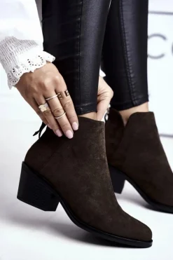 Damskie buty S.Barski Botki Na Słupku|Czarne Botki*Botki Damskie Płaski Obcas Ocieplane Jesienne Khaki Milky