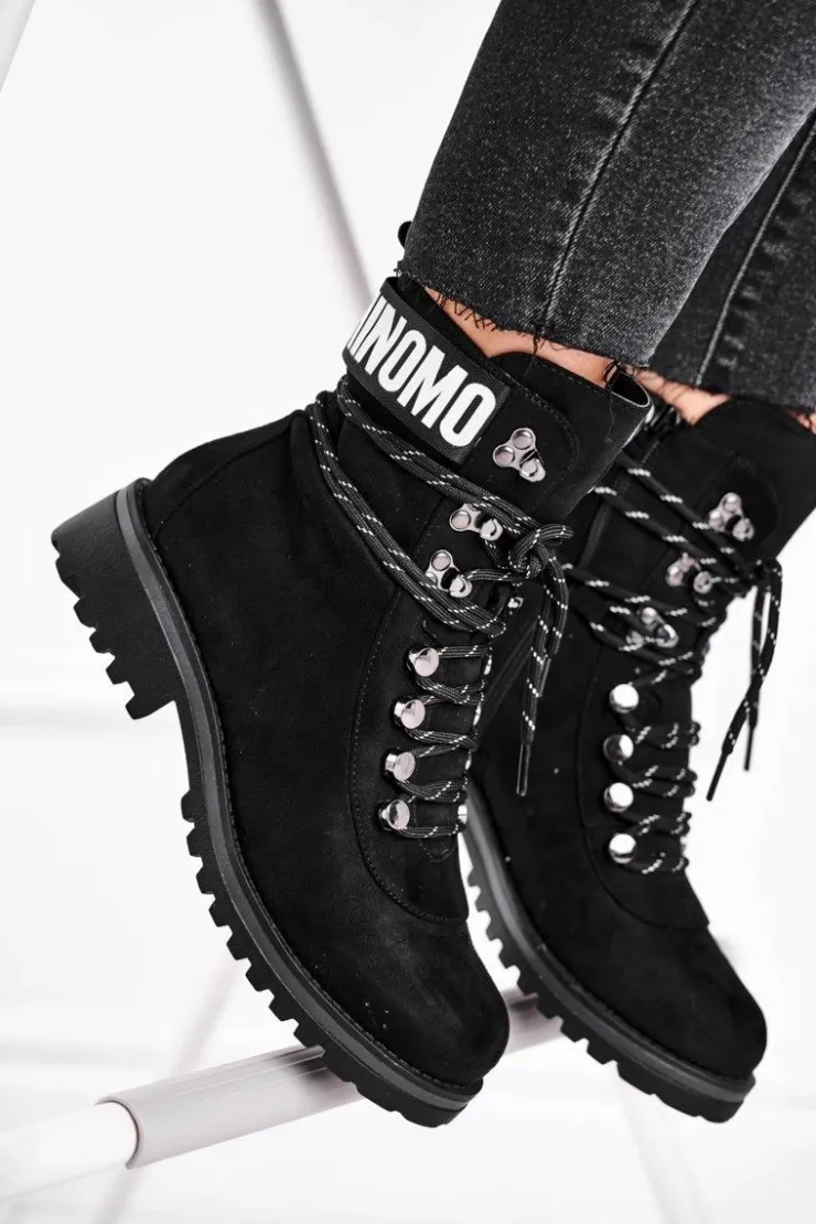 Evento Botki Zimowe Damskie|Botki Zamszowe*Botki Damskie Płaski Obcas Na Suwak Czarne Popsi