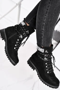 Evento Botki Zimowe Damskie|Botki Zamszowe*Botki Damskie Płaski Obcas Na Suwak Czarne Popsi