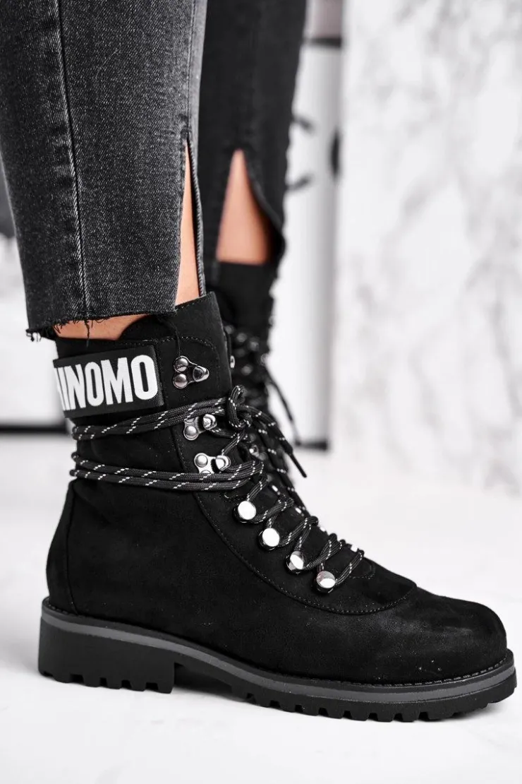 Evento Botki Zimowe Damskie|Botki Zamszowe*Botki Damskie Płaski Obcas Na Suwak Czarne Popsi