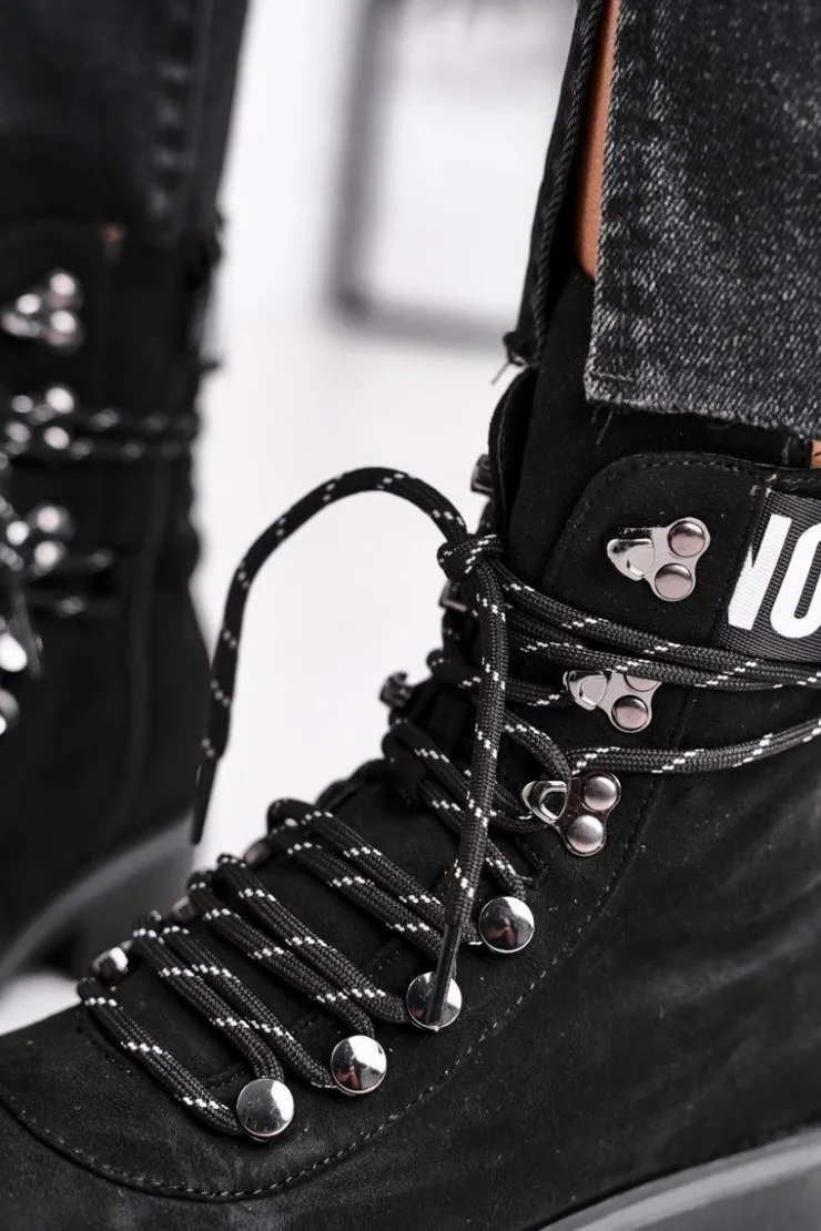 Evento Botki Zimowe Damskie|Botki Zamszowe*Botki Damskie Płaski Obcas Na Suwak Czarne Popsi